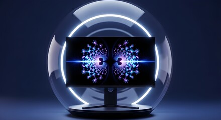 Digital brain display inside glowing orb with neon lights