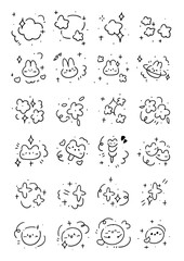Doodle Style Cute Kawaii Cloud and Star Elements Collection