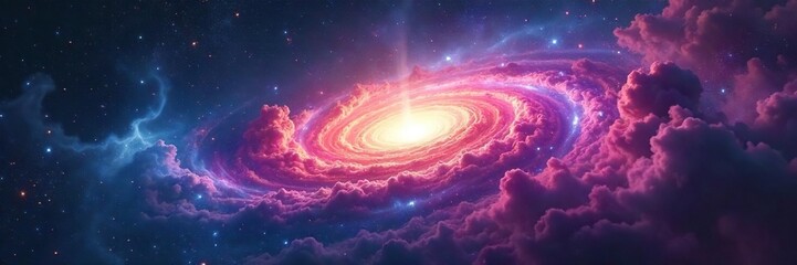 Swirling Nebula Panorama A Celestial Tapestry of Cosmic Mystery and Divine Creation, Evoking Feelings of Awe and Spiritual Exploration in the Deep Vastness of Space.