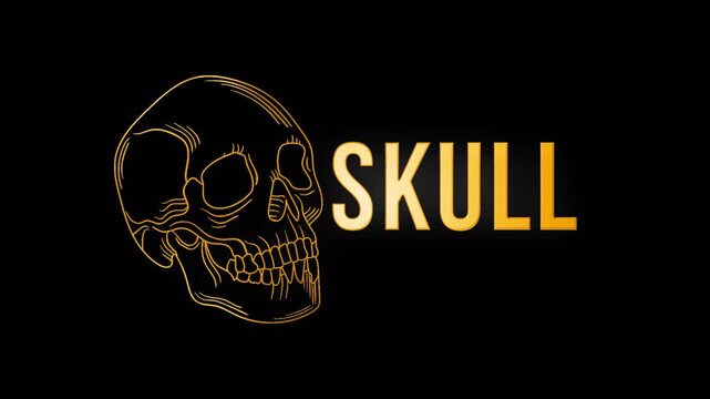 Skull design with golden glow shine animation video