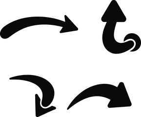 Set of Black Arrows in Different Shapes and Directions