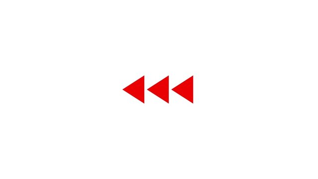 Three bright red rewind icons arranged horizontally on a clean white background representing fast backward movement