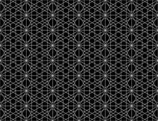 シームレスな黒地に銀色ラインの変わり雪形亀甲文様背景