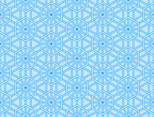 シームレスな水色雪形亀甲文様背景