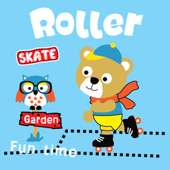 Funny bear play skate, template for kids
