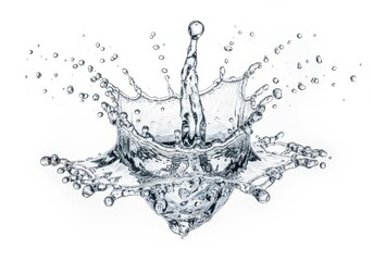 Dynamic water splash with ice cubes frozen in motion isolated on white background