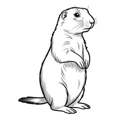 Black and white sketch of a prairie dog standing upright