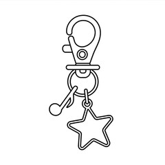 Simple line art of a keychain with a star and musical note charm