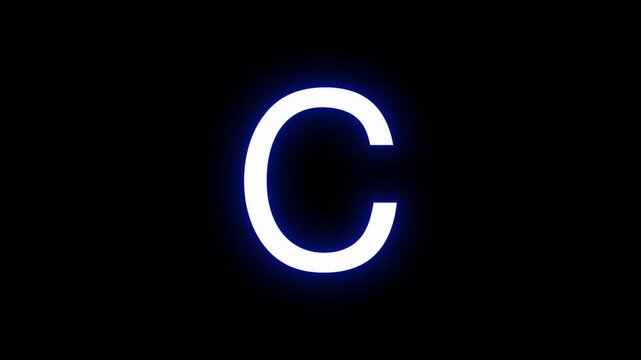  C alphabet text blue glow light with black background animation