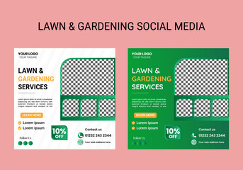 Lawn, garden, or Landscaping maintenance Service Social Media Post design, and Web square Banner Template, Agriculture farm service social media post, or Instagram banner design, web template