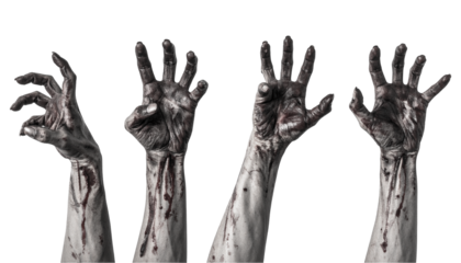 Zombie hands isolated on a transparent background.