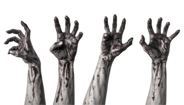 Zombie hands isolated on a transparent background.