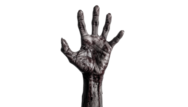 Zombie hand isolated on a transparent background.