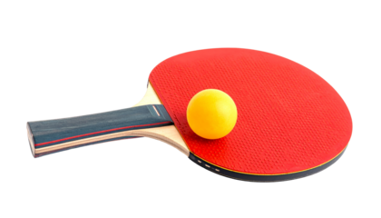 Ping pong racket and ball isolated on a transparent background.