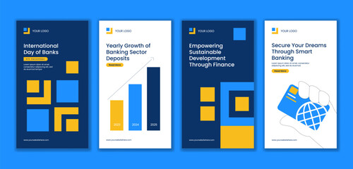 International Day of Banks Flat Cartoon Hand Drawn Illustration for Social Media Stories