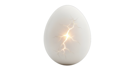 A cracked egg with light emanating from within isolated on transparent background