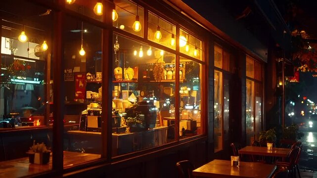 ペンダントライトに照らされるカフェカウンターと反射の輝き