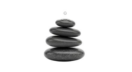 Fototapeta premium Stack of five balanced dark grey stones isolated on transparent background