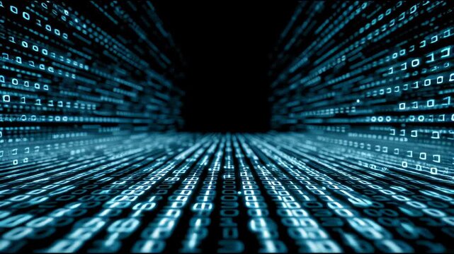 Digital Realm: Captivating visual of binary code streams, symbolizing the intricate pathways and hidden dimensions of the digital universe.