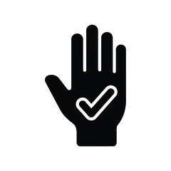 Obraz premium Hand palm gesture icon for stop sign or high five symbol of volunteering and teamwork showing support and agreement a simple black vector illustration