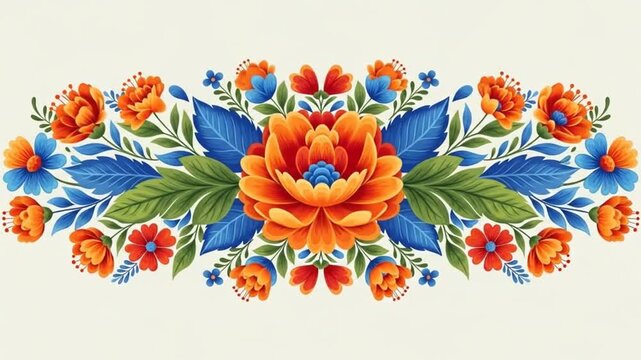 Mexican traditional floral ornaments in orange color