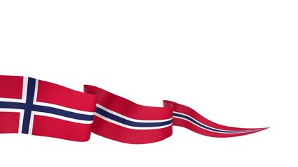 Waving Norway Flag Ribbon on White Background with Alpha