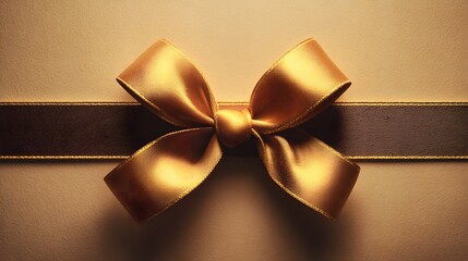 Luxurious gold ribbon tied into a bow on a textured surface.