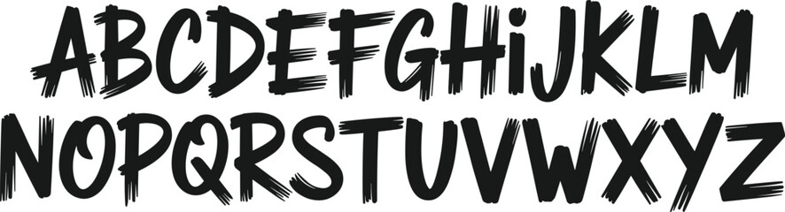 Bold handwritten brush alphabet letters, uppercase font design, artistic typography set, grunge style lettering for posters, branding, creativity