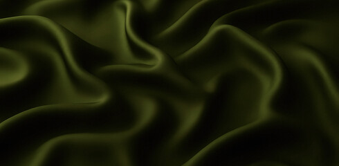Obraz premium Luxury elegant wide background. Dark soft kelly warm green avocado hue silvery pale dusty silk satin fabric material. Wave line crumpled swirl. Abstract brilliant smooth rich royal velvet wallpaper