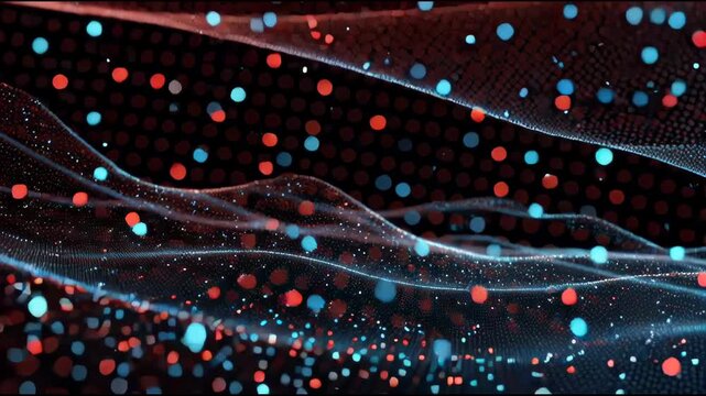 Abstract Digital Data Visualization: A mesmerizing visual representing the intricate world of digital data, with floating dots, dynamic waves and lines create a sense of movement.