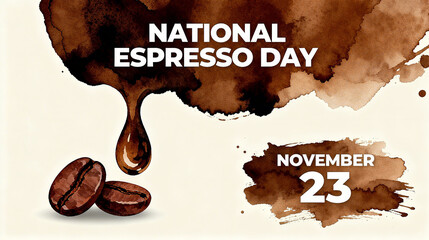 The combination of coffee stains, coffee beans, and the words' National Espresso Day 'is suitable for creating a coffee atmosphere and promoting coffee products on National Espresso Day.
