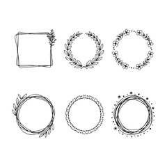 Obraz premium Hand Drawn Botanical Wreath and Doodle Frame Set
