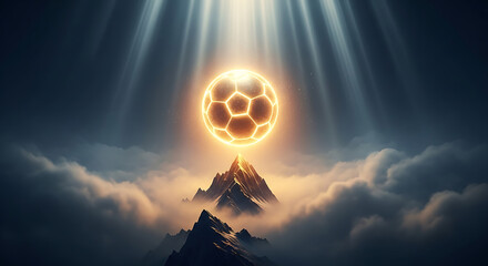 Apex of the Game: Soccer Ball on Mountain Peak