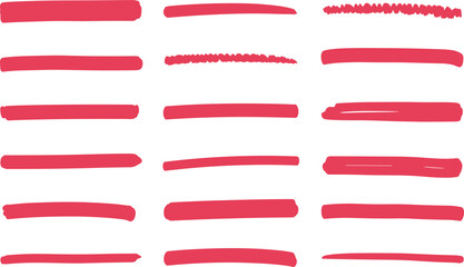Red marker brush stroke set, smooth hand drawn lines, artistic underline accents, abstract design elements for creative highlights
