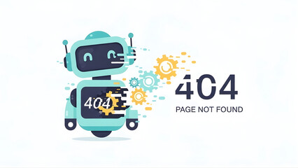 Robot breaking into digital glitch during 404 page not found error, symbolizing chaotic system failure and malfunction overload.