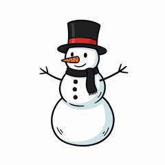Happy snowman standing with arms raised in festive winter setting  