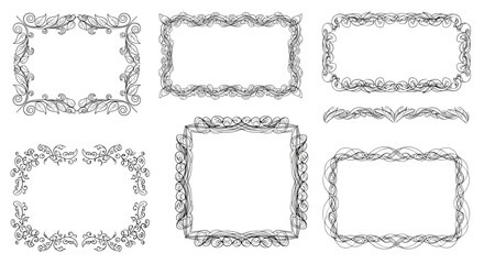 Decorative vintage floral frames and borders for design projects.