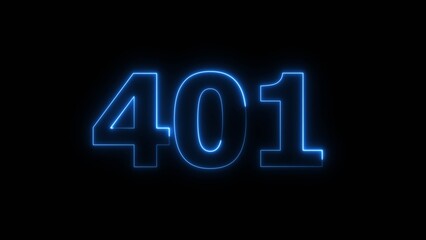Abstract beautiful blue neon 401 number illustration background 4K. Glowing neon countdown number icon background.