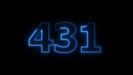 Abstract beautiful blue neon 430 number illustration background 4K. Glowing neon countdown number icon background.