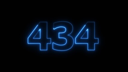 Abstract beautiful blue neon 434 number illustration background 4K. Glowing neon countdown number icon background.