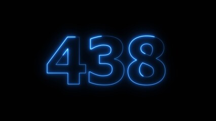 Abstract beautiful blue neon 438 number illustration background 4K. Glowing neon countdown number icon background.