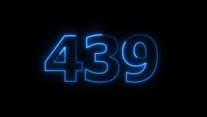 Abstract beautiful blue neon 439 number illustration background 4K. Glowing neon countdown number icon background.