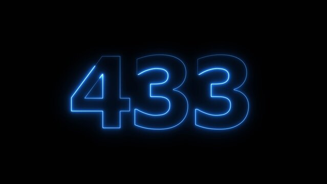 Abstract beautiful blue neon 433 number illustration background 4K. Glowing neon countdown number icon background.