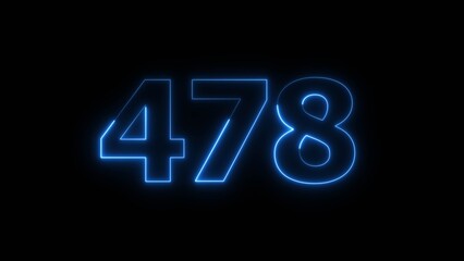 Abstract beautiful blue neon 478 number illustration background 4K. Glowing neon countdown number icon background.