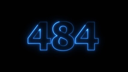 Abstract beautiful blue neon 484 number illustration background 4K. Glowing neon countdown number icon background.