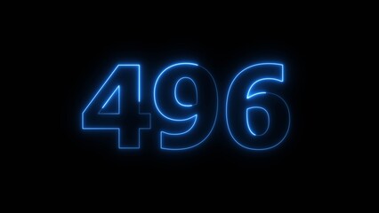Abstract beautiful blue neon 496 number illustration background 4K. Glowing neon countdown number icon background.
