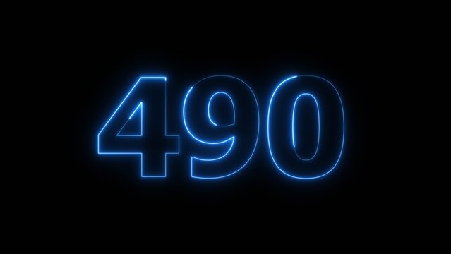 Abstract beautiful blue neon 490 number illustration background 4K. Glowing neon countdown number icon background.
