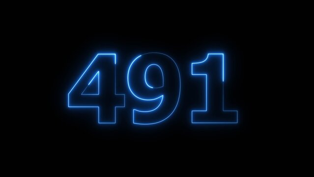 Abstract beautiful blue neon 491 number illustration background 4K. Glowing neon countdown number icon background.
