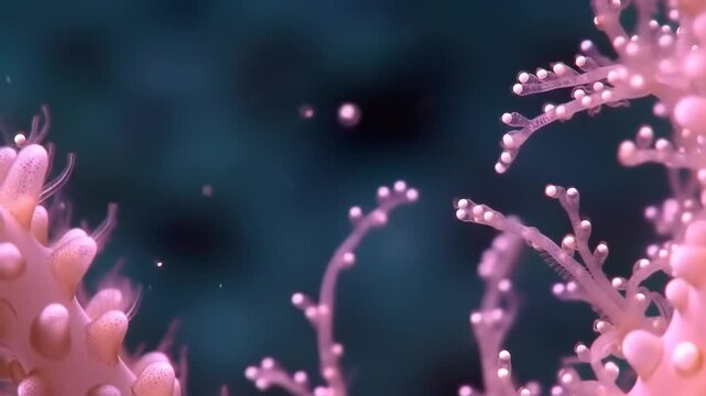 Abstract underwater coral with white spheres and blue background