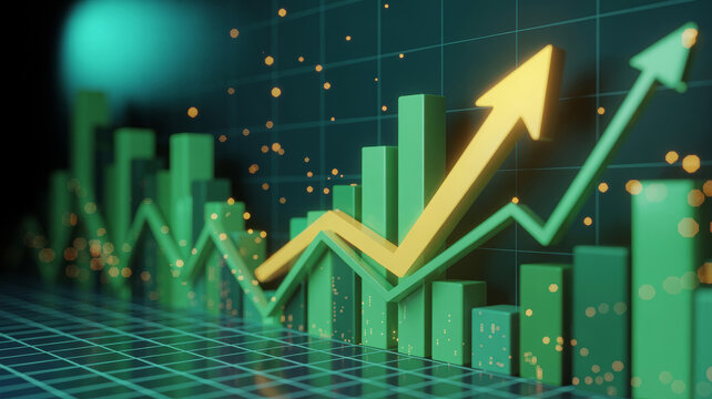 Stunning stock market growth with vibrant chart and arrows